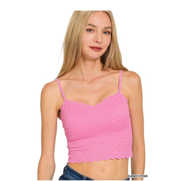 Zenana Outfitters Tops - Zenana‎ Candy Pink Seamless Lace Bralette with Pads